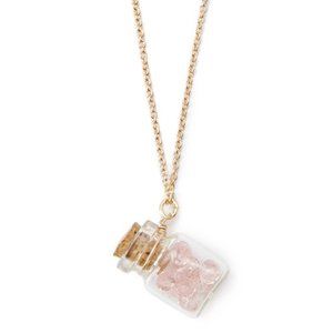 Mini Pink Bead Filled Jar Pendant 15" Necklace